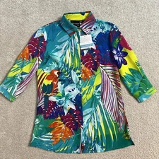 Antthony original abstract top Tropical Flowers Small Button Down Shirt Top