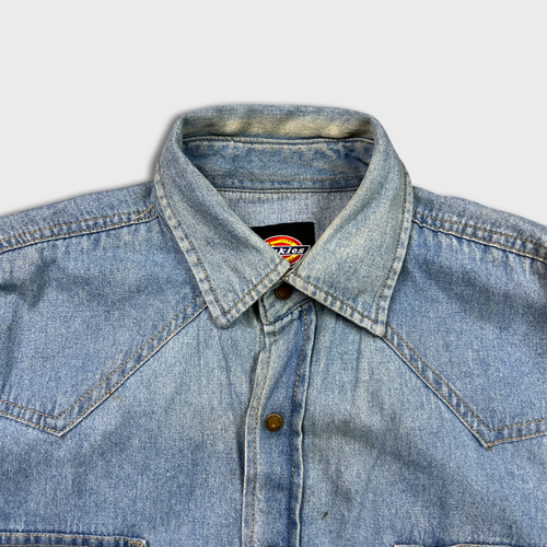 Camisa de mezclilla Dickies para hombre mediana azul lavado claro informal jeans occidentales abotonados - Imagen 2 de 10