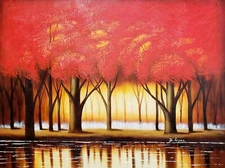 Red Tree Abstract, 36x48 100% Hand painted Oil Painting on Canvas  