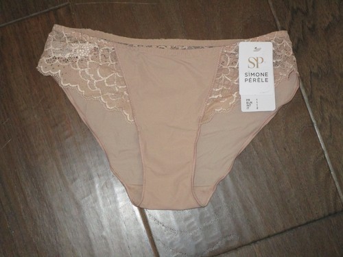 SIMONE PERELE CARESSE SCALLOPED LACE TRIM BIKINI PANTIES IN PEAU ROSE SIZE 1/ XS