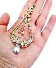 Bridesmaid Drop Dangle Chandelier Earrings 4.6 inch AB Rhinestone Pageant Prom
