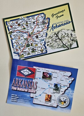Arkansas Postcards. StateMaps. Lot Of 2.