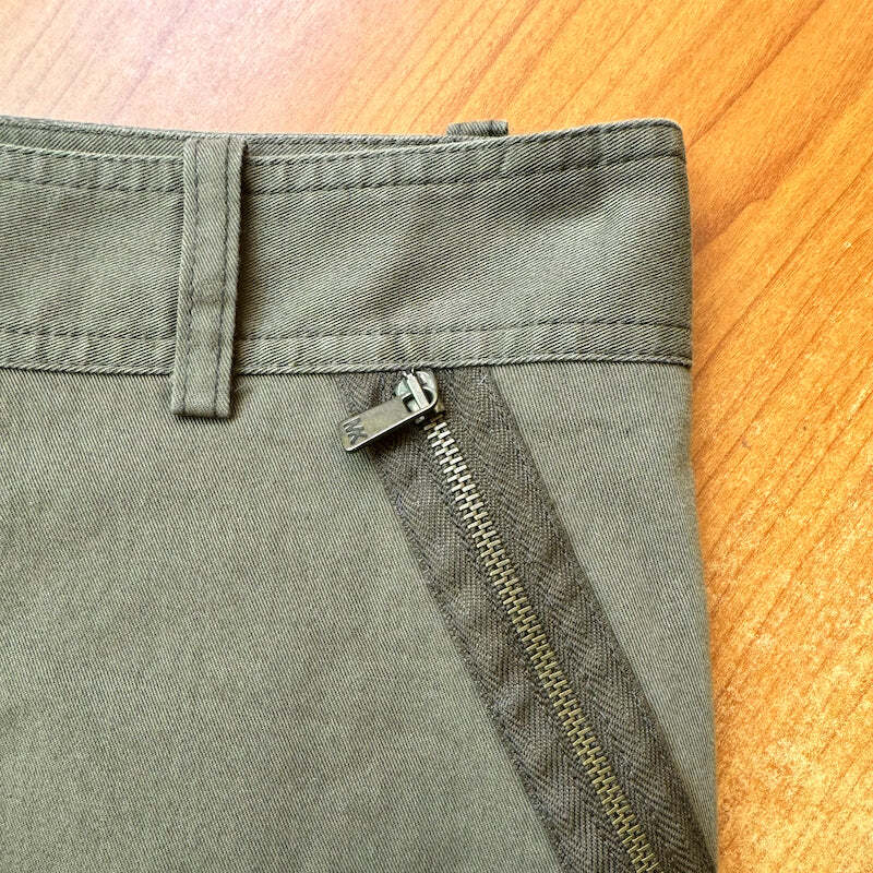 Michael Kors Zip-Pocket Pencil Skirt Olive Stretch Cotton Size 4 image 9
