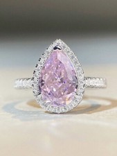 2Ct Pear Cut Lab-Created Pink Sapphire Halo Engagement Ring 14KWhite Gold Plated