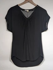 Meadow Rue by Anthropologie chiffon spliced tee V-neck Black size S Witchy