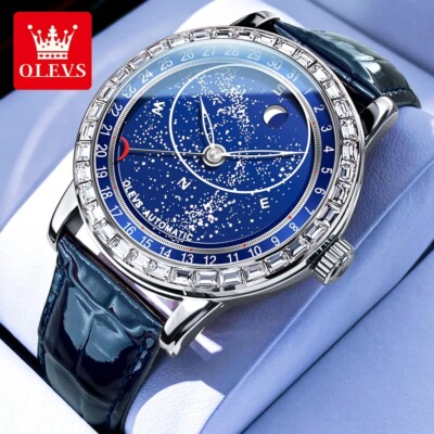 Automatic Mechanical Waterproof Luxury Watch Men's OLEVS Men Leather Strap