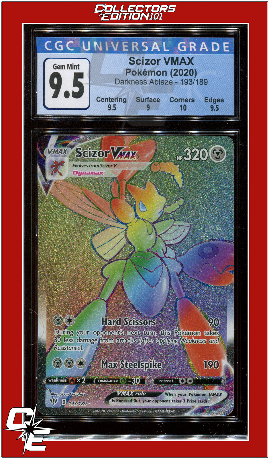 Darkness Ablaze 193 Full Art Scizor VMAX Secret CGC 9.5
