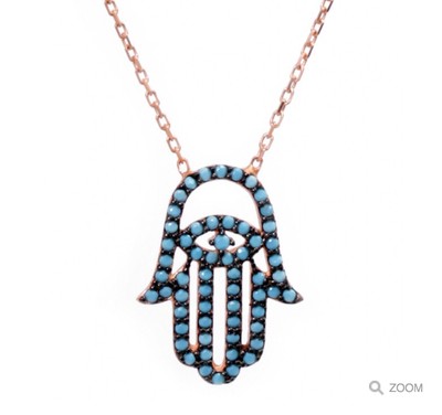 Nano Range Hamsa Hand Turquoise Gemstone Necklace Rose Gold Plated