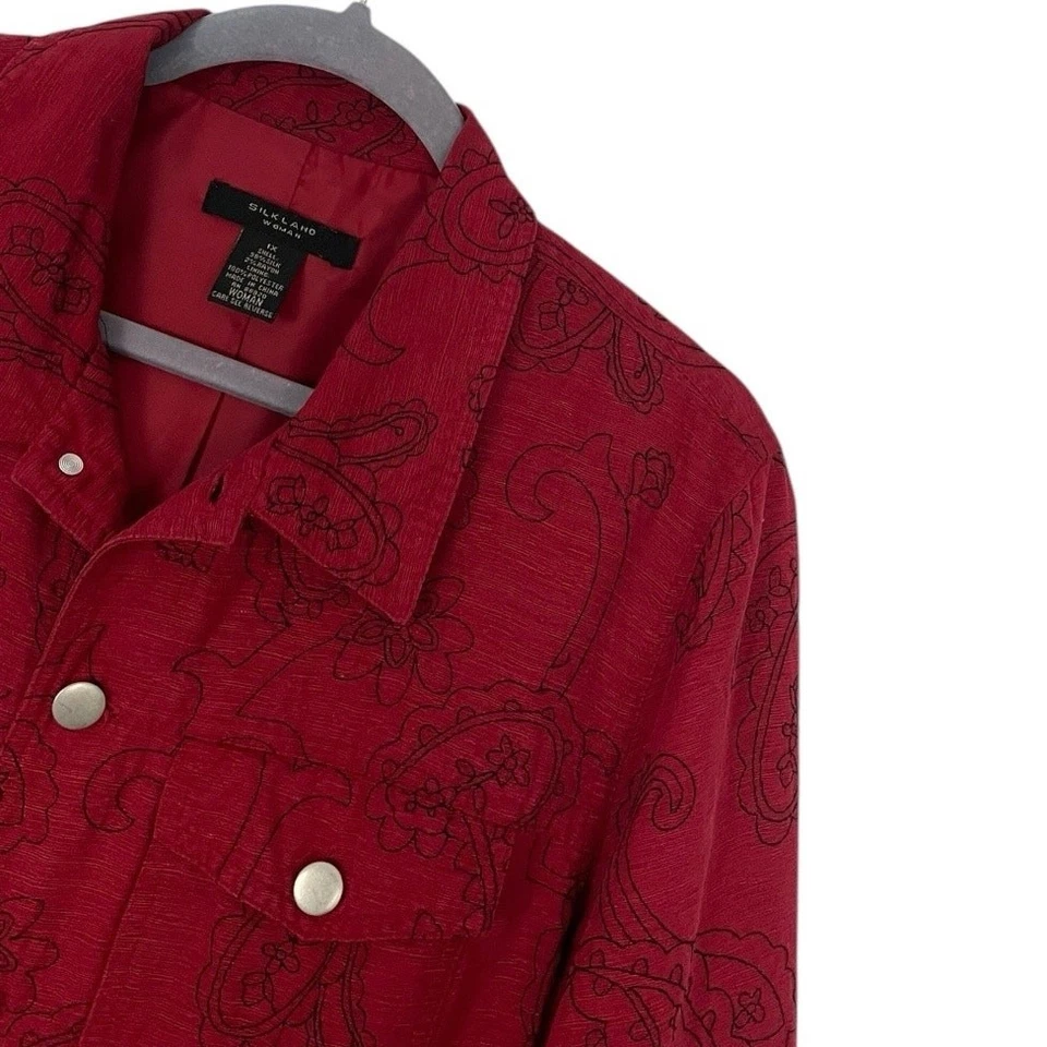 Silk Land Vintage Red & Black Paisley Embroidered Button Down Jacket - Image 2 of 4