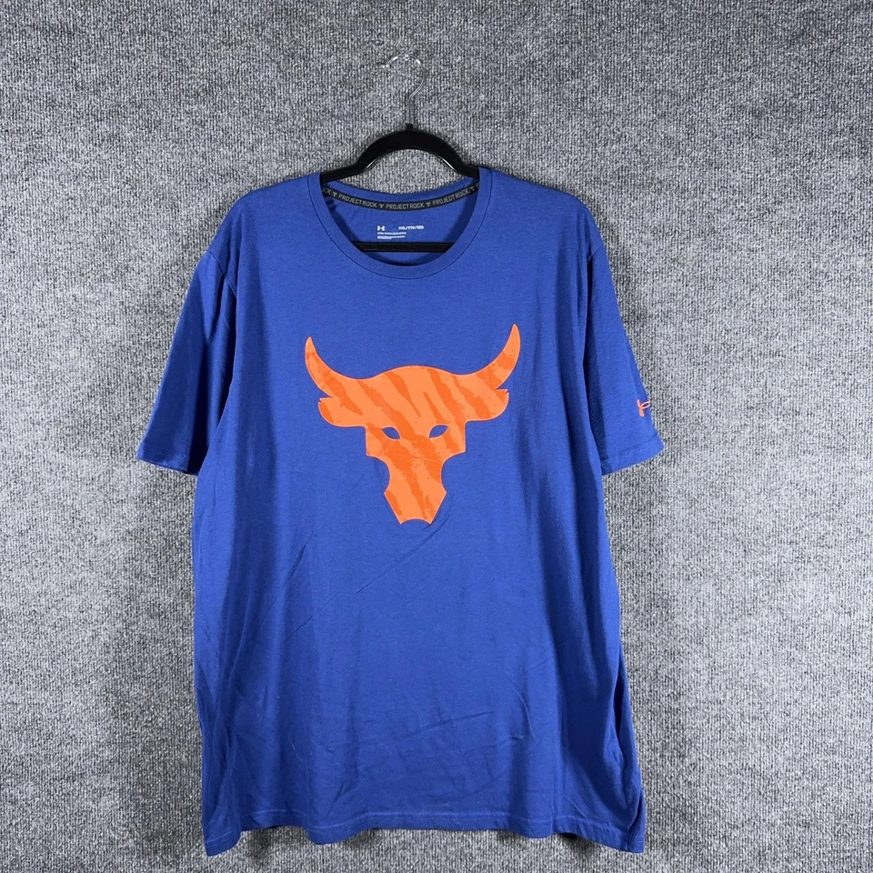 Camiseta Under Armour Project Rock Masculina 2XL Azul Brahma Bull Gráfica Solta - Imagem 2 de 4