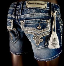 180 Buckle Rock Revival Jean "kai" Swarovski Sequins Leather Insert Shorts 28