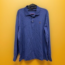 POLO Ralph Lauren Long Mens Classic Fit Large Blue Collared Rugby Preppy Pony