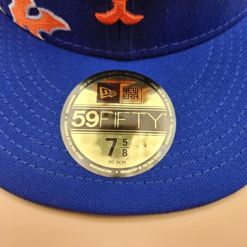 New York Mets Hat Cap Fitted Mens 7 5/8 Blue Orange MLB Baseball New Era - Picture 2 of 10