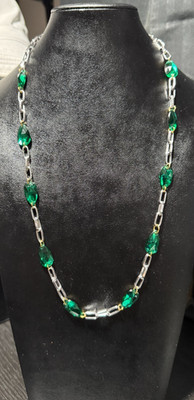 Gem Chain Green Gem Shards Silver Paper Clip Link Chain Beautiful