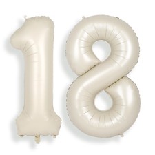40 Inch Cream White Large 18 Number Balloons Big Foil Helium Number Balloons ...