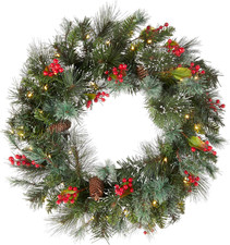 24 in Pre-Lit Wintry Pine Flocked Artificial Christmas Wreath, Christmas Decorat