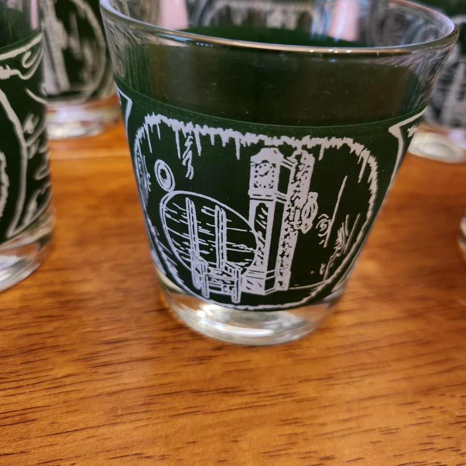 Old COLONIAL HOMESTEAD Green old fashioned tumblers set of 8 MCM VTG - Image 2 of 4