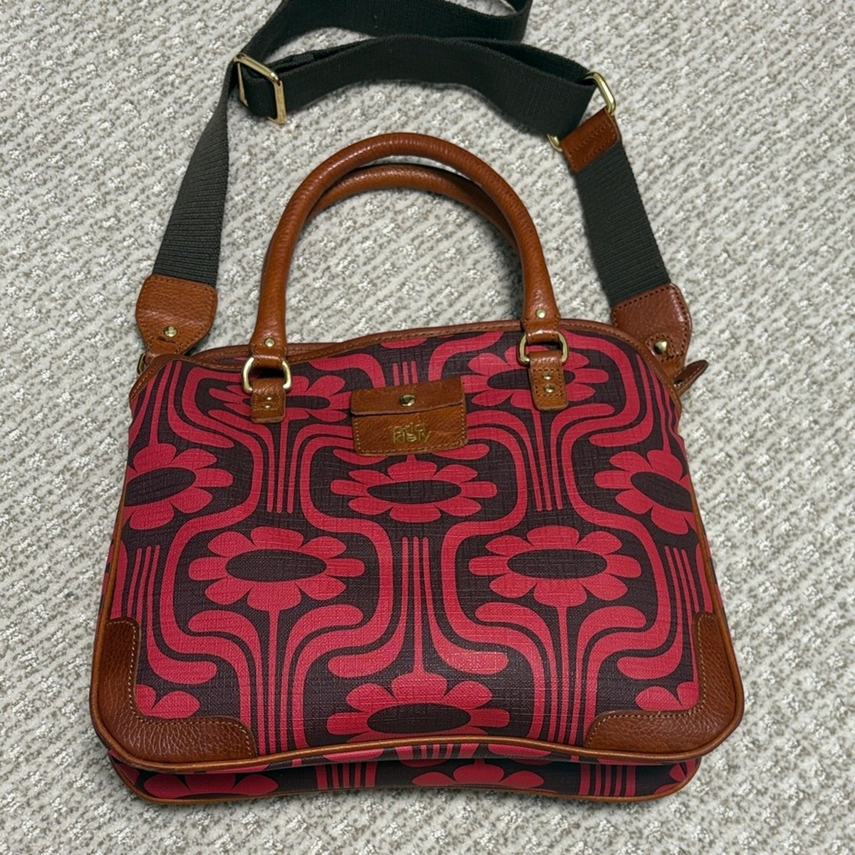 Orla Kiely Retro Daisy Leather and Canvas Tilly Bag with Handles