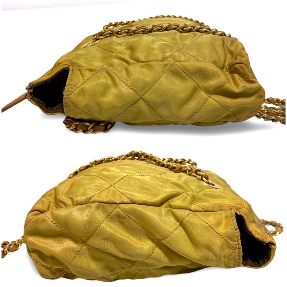 PRADA Quilted Nylon Chain Shoulder Bag Khaki Gold Beige USED from Japan #SA thumbnail 5