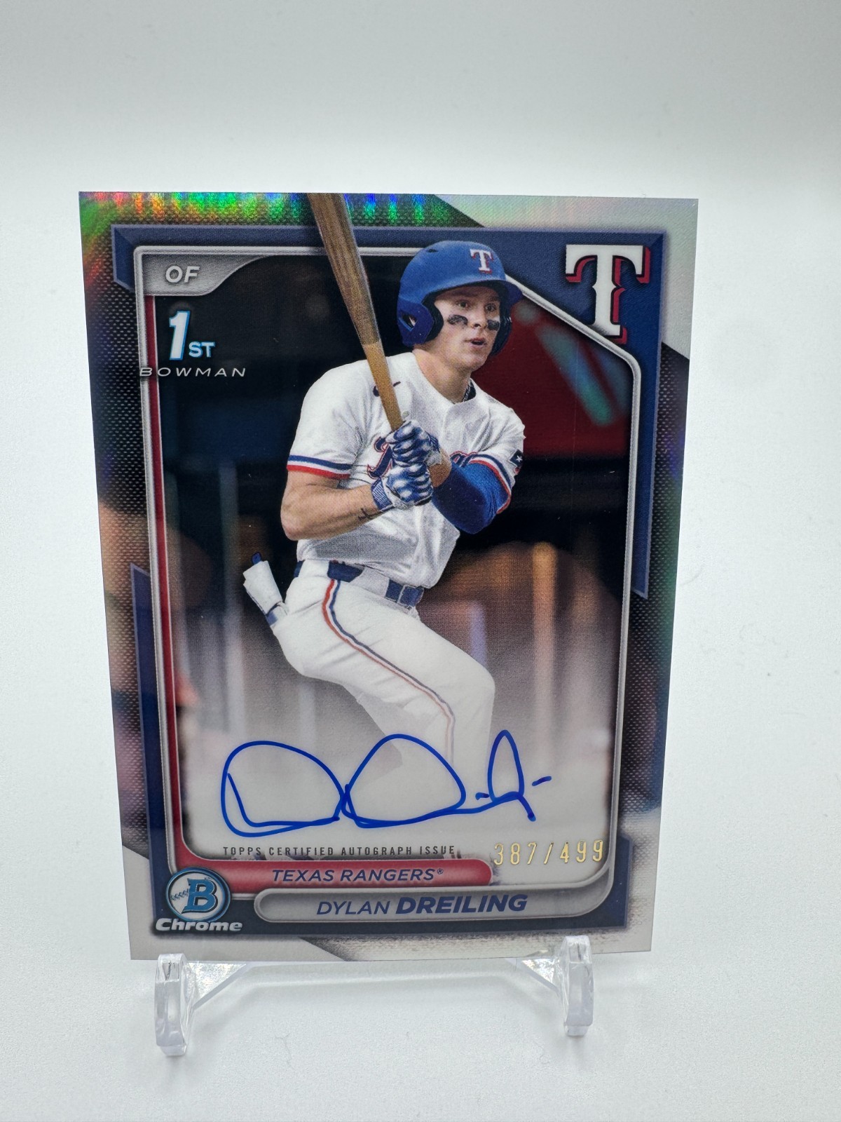 2024 Bowman Draft Dylan Dreiling Chrome 1st Auto Refractor /499 1st Rangers