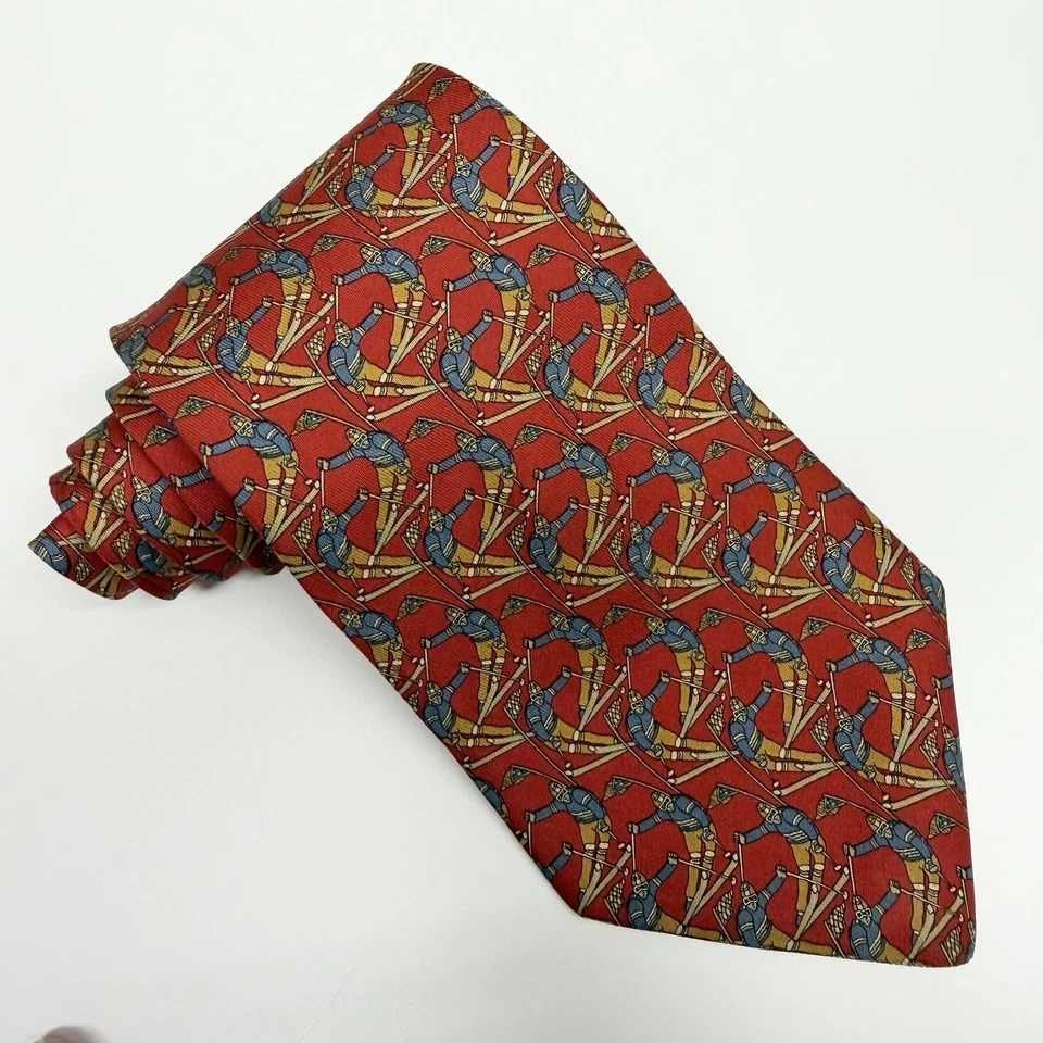 Corbata de esquí Salvatore Ferragamo para hombre roja/dorada/azul seda 3,75" (ancho) x 59" (l) guc Foto 4 de 4