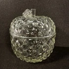 Jeanette Glass Clear Glass Apple Candy Dish Cubist Optic Lidded Apple Dish Jar