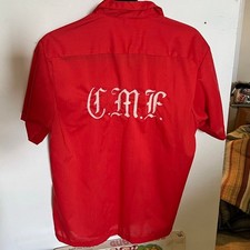 Vintage Bowling shirt, C.M.F. on back, Geo on front, authentic 70s, SM/MED