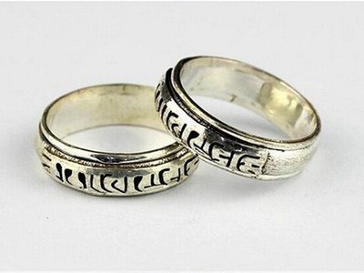 Tibetan Silver 2-Layer Carved Mantra Om Mani Padme Hum Luck Change Spin Ring
