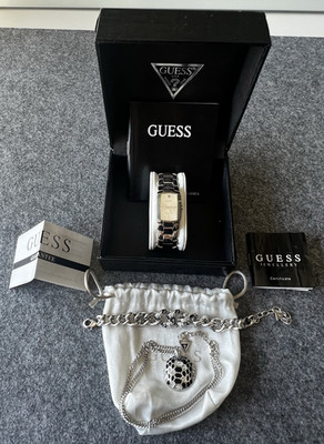 GUESS Damenuhr- und Schmuckset Armbanduhr Edelstahl silber, Kette und Armband