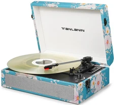 Vintage 3-Speed Bluetooth Record Player with Built-in Speakers, Portable Suit...