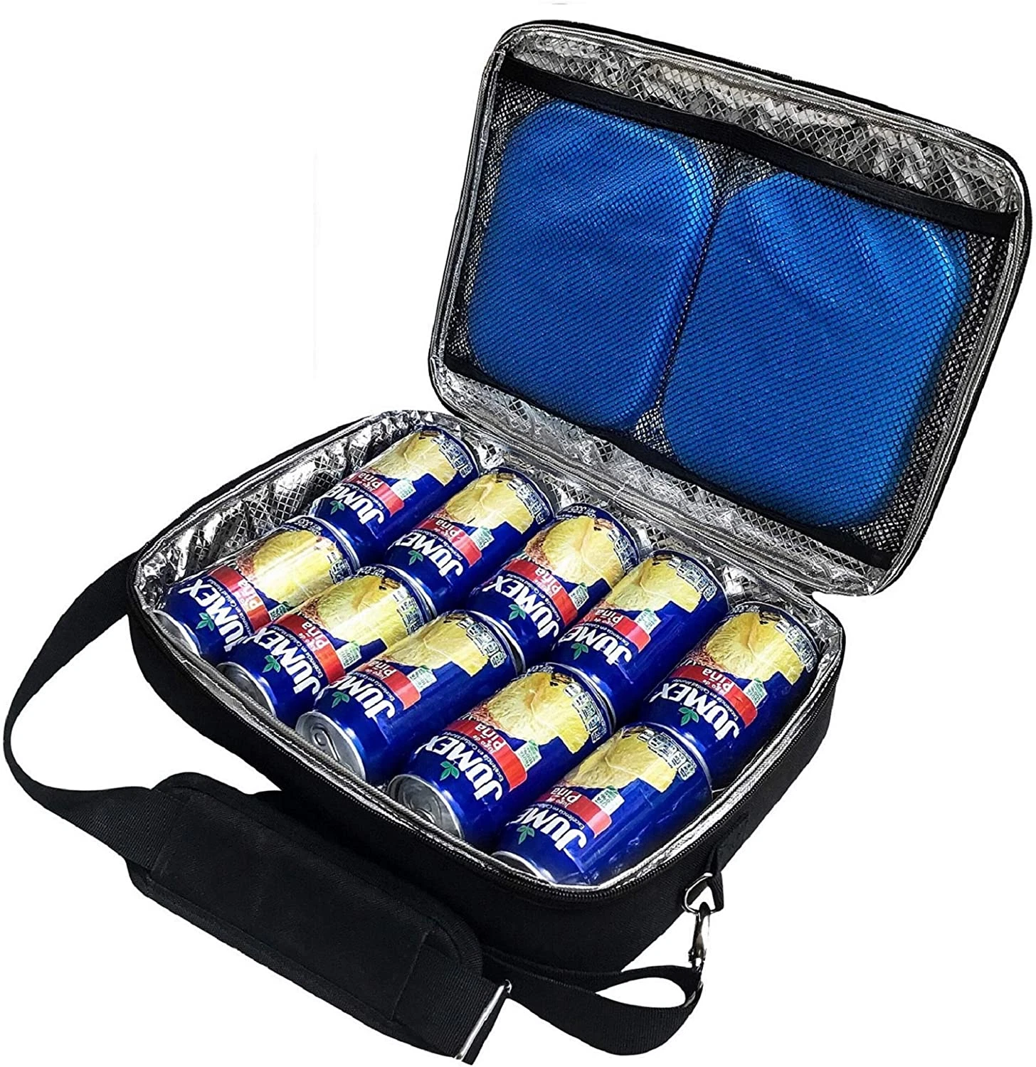 Ultra Thin Insulated Cooler Bag - Fits 10 Cans, Includes 2 Ice Packs, Black