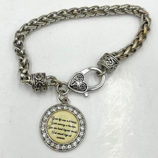 VTG Silver Tone Memorial Sentiment Charm Bracelet Wheat Chain Heart Rhinestone