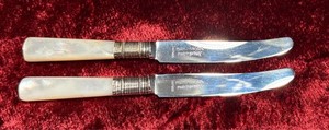 2 Marhill New York Mother Pearl Sterling Silver Stainless Spread Knifes Germany