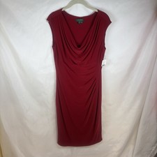 Lauren Ralph Lauren Womens 12 Red Cap/Sleeveless Cowl Neck Sheath Ruched Dress