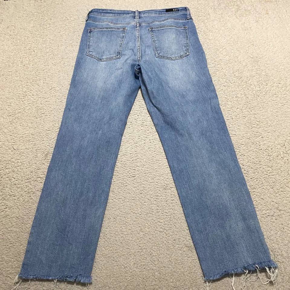 Pantalones de mezclilla azules al tobillo KUT From the Kloth dobladillo crudo desgastado recto para mujer Foto 2 de 4