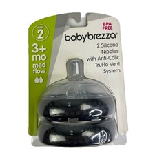 Baby Brezza Stage 2 Medium Flow Silicone Anti-Colic Nipples Black 2 Pack - New