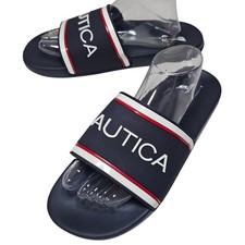 NAUTICA Men sz11 Navy 3D letter logo Slipon Slippers. Beach. Relaxing. Cruise.