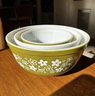 Vintage Pyrex Spring Blossom Green Set Of 3 Nesting Bowls #’s 401, 402, 403