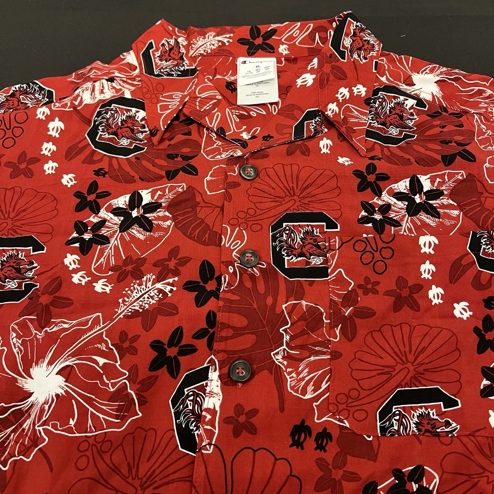 New NCAA South Carolina Gamecocks Hawaiian Tropical Button Shirt Champion XL NWT
