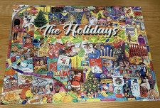 2 WHITE MOUNTAIN 1000 PC PUZZLES "THE HOLIDAYS"  "GAMES WE PLAYED" - COMPLETE