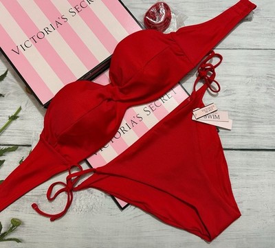 【極美品】Victoria’s Secret ビキニ 赤 Victoria Secret Swim Twist Front Strapless Blaze Bandeau Side Tie