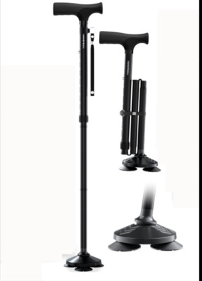 Walking Cane for adults- Foldable Adjustable Collapsible Free Standing- black