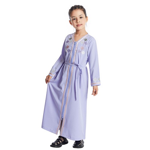 Modest Muslim Kids Girls Long Dress Abaya Islamic Kaftan Abaya Child Robe Arab - Picture 5 of 120