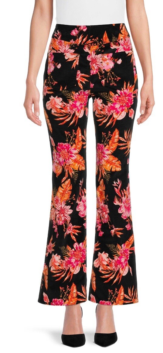 No Boundaries Juniors Corduroy High Rise Flare Pants Floral Print