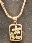 925 Sterling Silver Abalone Orchid Pendant 16"  Necklace 6.6g (SJ125)