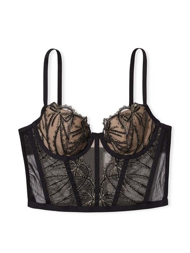Victoria's Secret Dream Angel Bow Embroidered Corset Top gold black cheeky panty - Picture 4 of 13