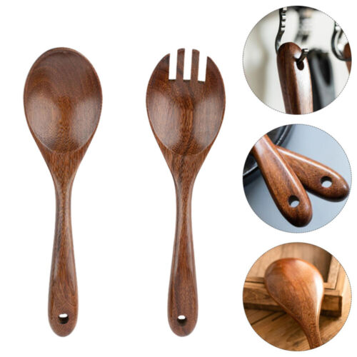  2 piezas cuchara y tenedor lisos para ensalada cuchara de madera hogar amigable - Imagen 1 de 12