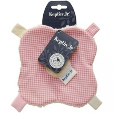 Doudou fleur à étiquettes en coton bio à carreaux rose clair et blanc KEPTIN Jr