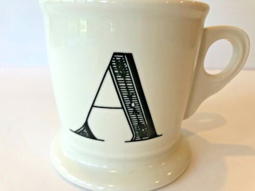 Anthropologie Letter A Initial Coffee Mug White Black Retro Shaving Cup Monogram - Photo 1 sur 4