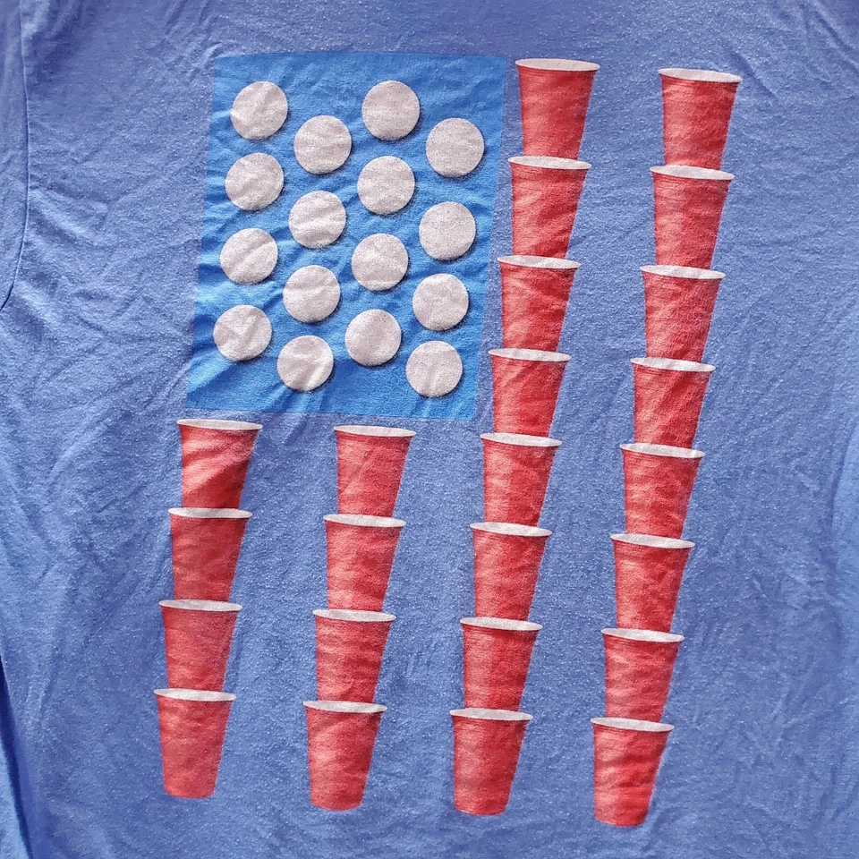Camiseta Beer Pong Hombre XL Azul Bien Usada Gráfica Manga Corta Cuello Redondo Camiseta LEER Foto 2 de 4